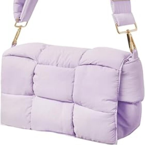 Neiman Marcus Woven Quilted Light Purple Crossbody Purse - Picture 4 of 4